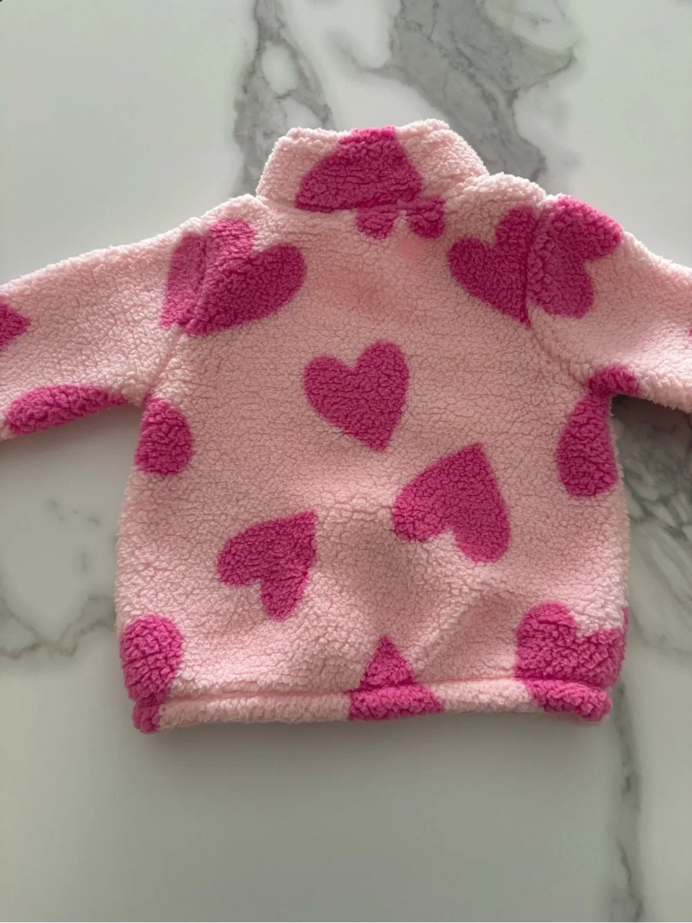 Pink Heart Sherpa Pullover for Kids - Cozy Half-Zip Top